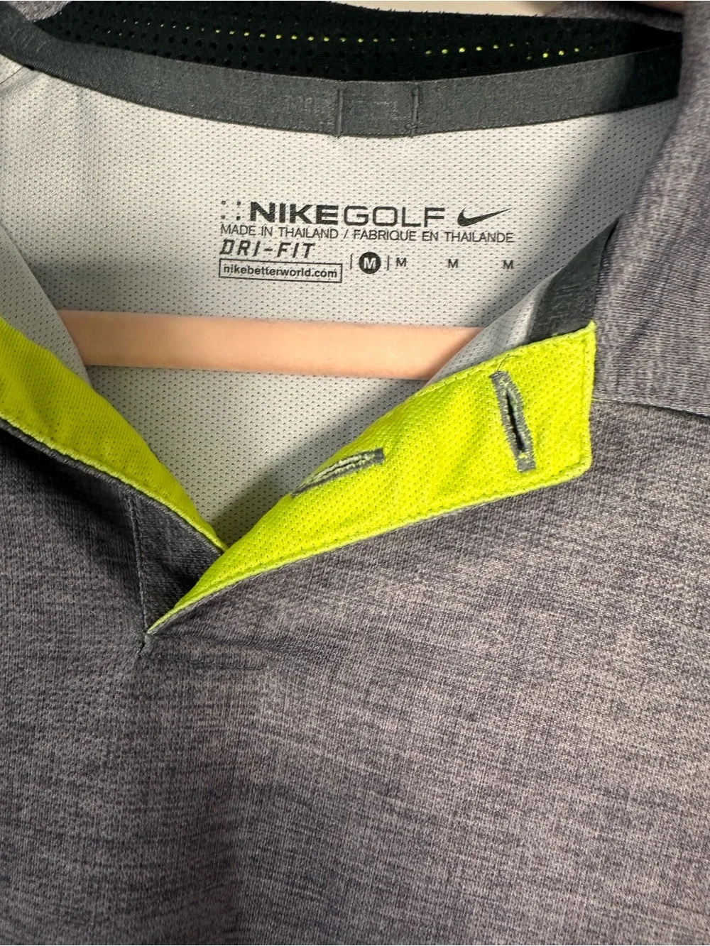Nike Men’s Gray and White Polo with Neon Yellow Trim